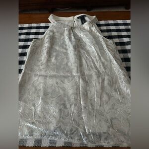 White House Black Market White silk and Silver halter top